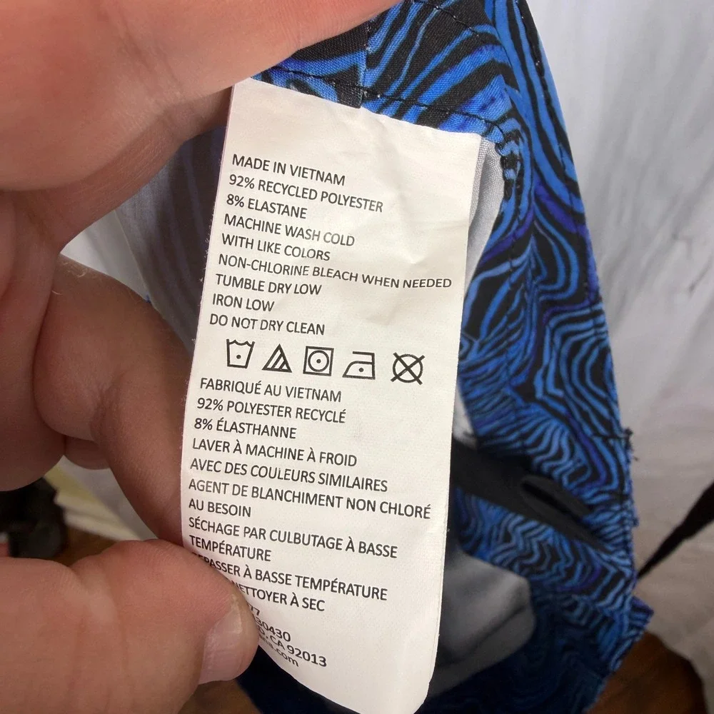 Prana Mens Blue Black Wave Print Board Shorts Swim Trunks 1969521 Size 34